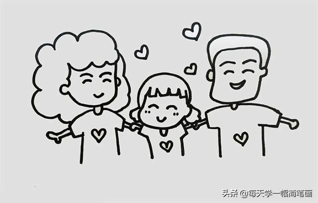 【你的育儿经】每天学一幅简笔画--一家三口手拉手简笔画图片