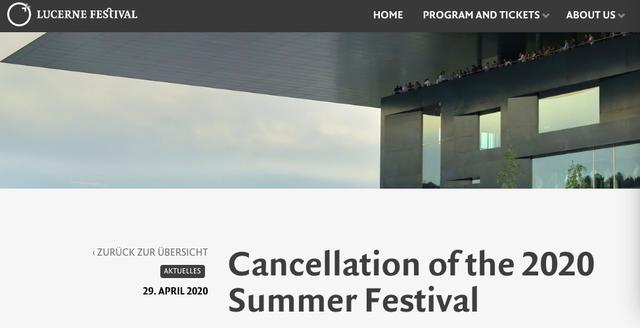 2020琉森音乐节取消夏季演出，组委会期待秋末能重聚新京报