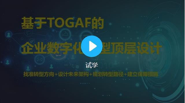 基于TOGAF的企业数字化顶层设计课程，应用架构、数据架构