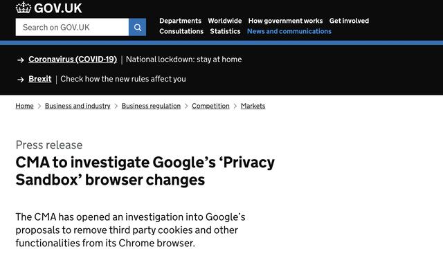 谷歌浏览器拟禁用第三方Cookies 遭英国反垄断调查