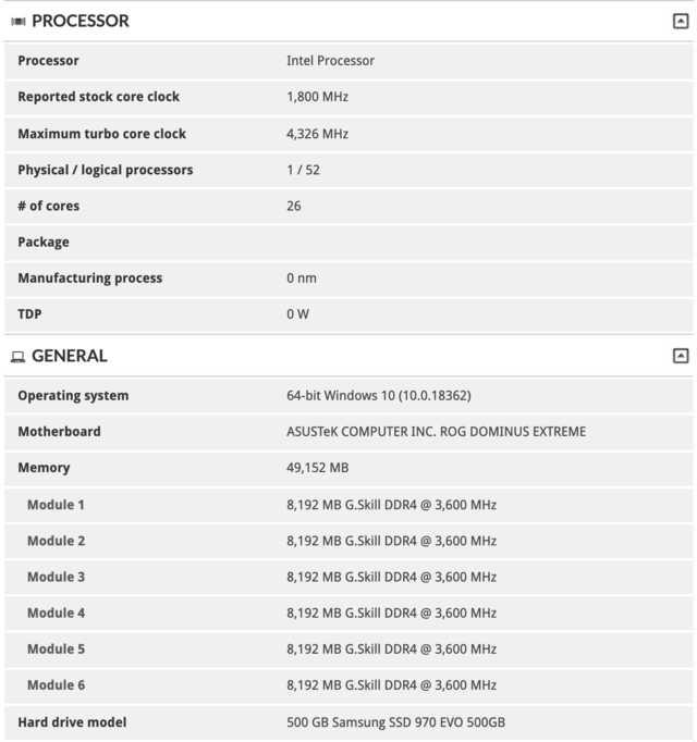 【勇哥科技】Intel 26核心处理器现身3DMark数据库 服务器处理器？