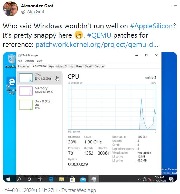 开发者成功在M1 Mac上虚拟化运行Windows on ARM