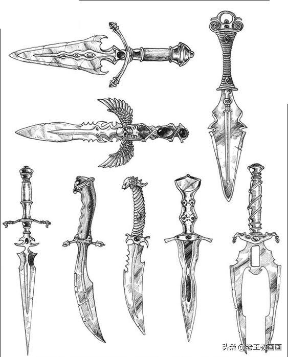 刀枪棍棒,斧钺钩叉,100种游戏武器的画法