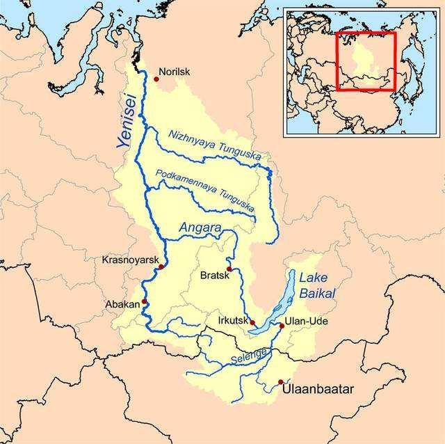 若以色楞格河-安加拉河为源头计算,全长5539千米. 叶尼塞河流域
