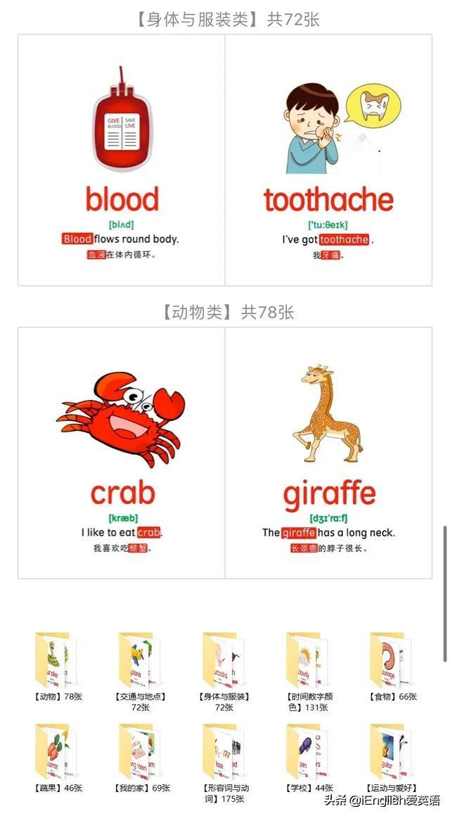 你的育儿经|10个主题795张单词卡 带音标和例句 图案精美可打印 英语启蒙必备