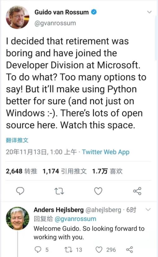 Python|AI编程语言Python之父重入职场加入微软：退休太无聊