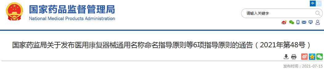 名称|国家药监局关于发布医用康复器械通用名称命名指导原则等6项指导原则的通告（2021年第48号）