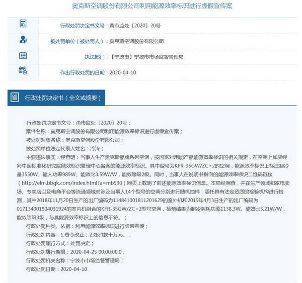 中国网▲奥克斯空调虚标被顶格处罚 旗下产品多次被曝能效虚假宣传