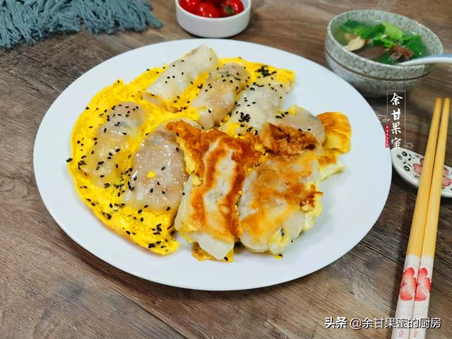 香菇鸡肉糯米卷，我家学生早餐，煎一煎上桌，鲜香味美