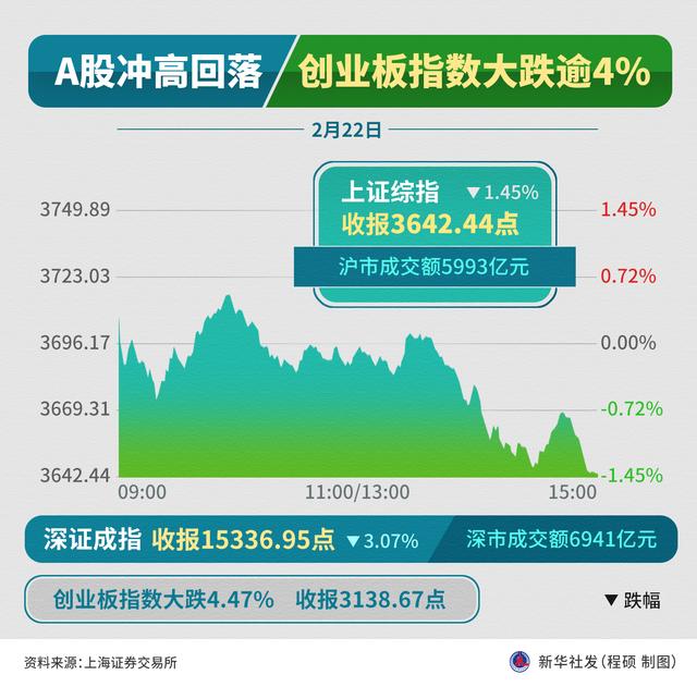 ［财经·动态］A股冲高回落 创业板指数大跌逾4%