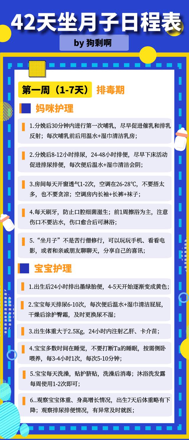 你的育儿经|42天坐月子日程表，超全超精细，准爸妈一定要收藏