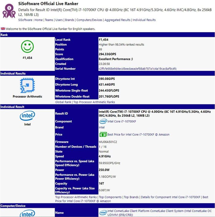 #太平洋电脑网#英特尔10代i7-10700KF曝光:性能不输3800X!