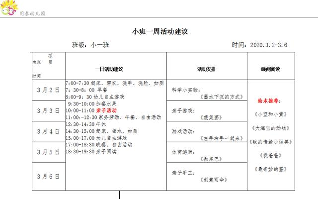 『你的育儿经』同泰幼儿园小班“战疫在行动，家园共成长”活动安排（四）