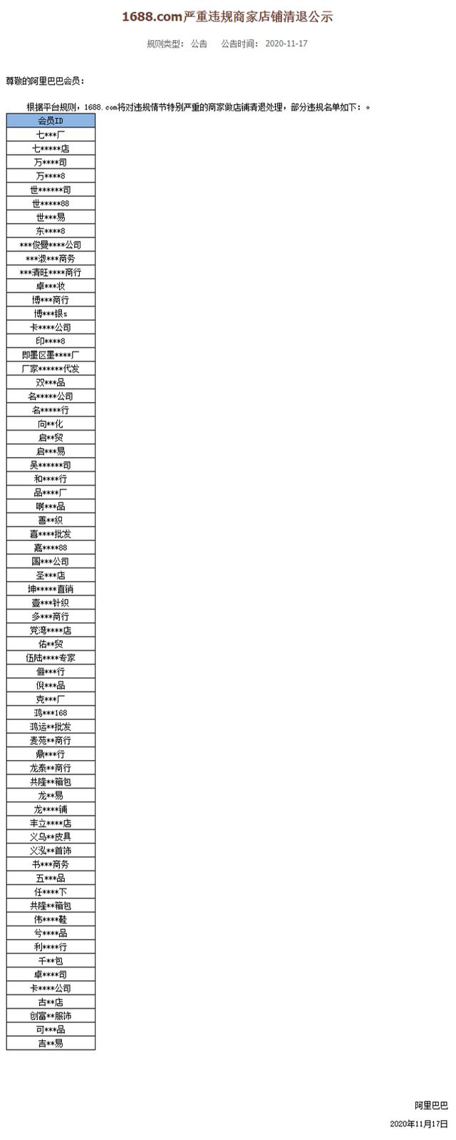 阿里巴巴1688清退严重违规商家店铺