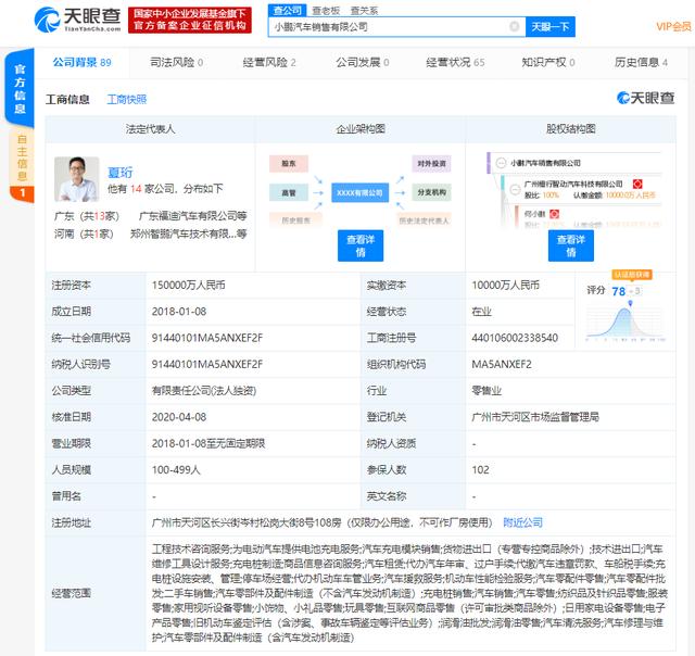 #环球网#2019年销量未达目标，小鹏汽车销售公司半年内再度新增注册资本至15亿元