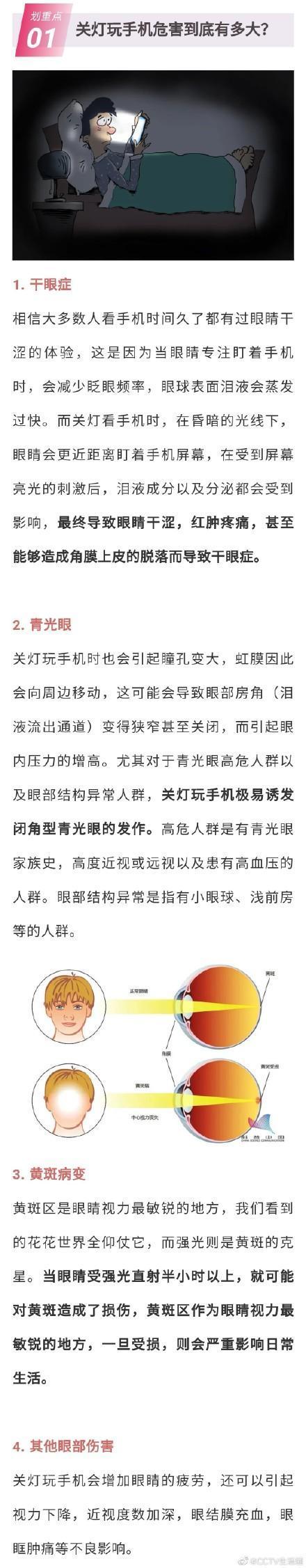 来源|关灯看手机危害到底有多大？干眼症、青光眼、黄斑病变严重可致失明