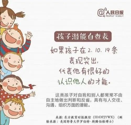 「你的育儿经」人民日报：《孩子潜能自查表》，别让天赋被埋没！