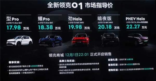 沃尔沃2.0T+8AT 新款领克01上市：17.89万起售