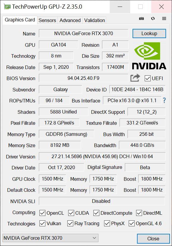 影驰RTX3070显卡评测：实力过硬的潮玩新装备