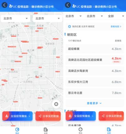 光明网▲UC推出新冠肺炎确诊病例小区分布地图