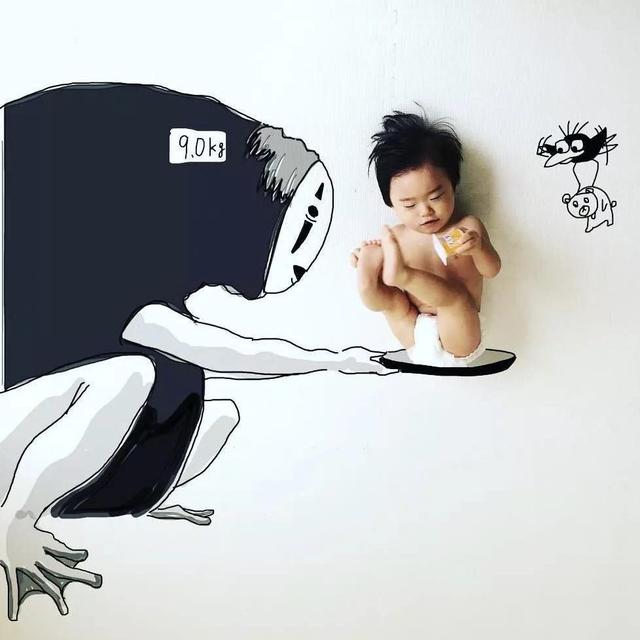 「超级宝妈」“神一般”的爸爸把儿子画进了宫崎骏的作品里，11万网友被暖心了