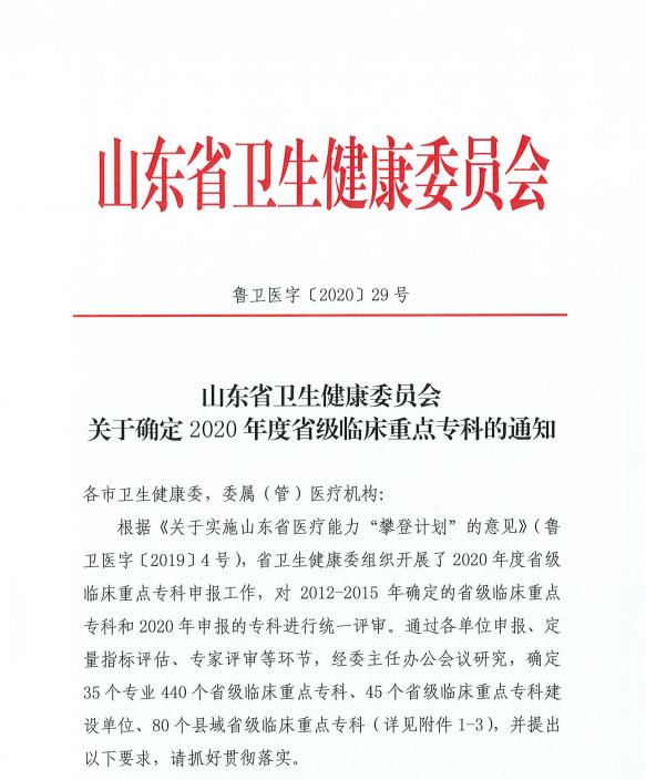 学科建设新突破！城阳区人民医院骨科获评山东省临床重点专科