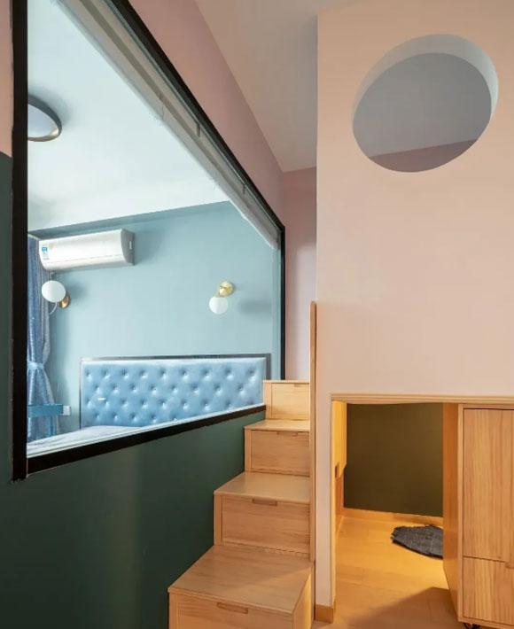 46㎡做两房，客厅装满大书柜，儿童房架在半空，全屋超实用