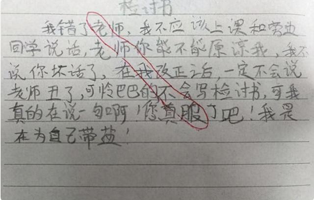 小学生“检讨书”走红，表面反省实则暗藏小心机，老师：放学别走