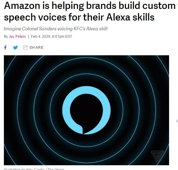 环球网：外媒：亚马逊助力品牌方定制专属Alexa 新技能“TTS”