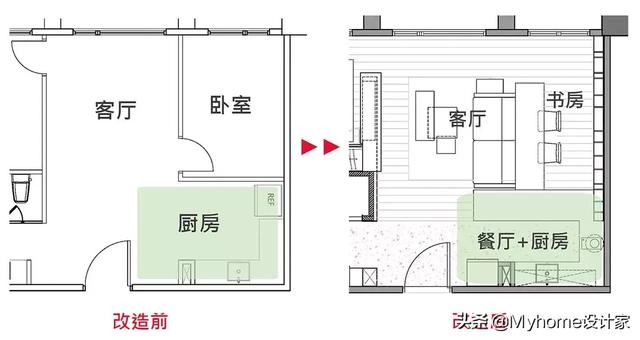 隔断|56平米小户型想扩容？平面布置图这样改，砸掉隔断收纳翻2倍