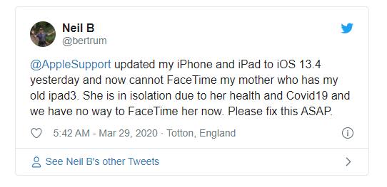「环球网」报告称iOS 13.4更新导致FaceTime音频和视频通话出现问题