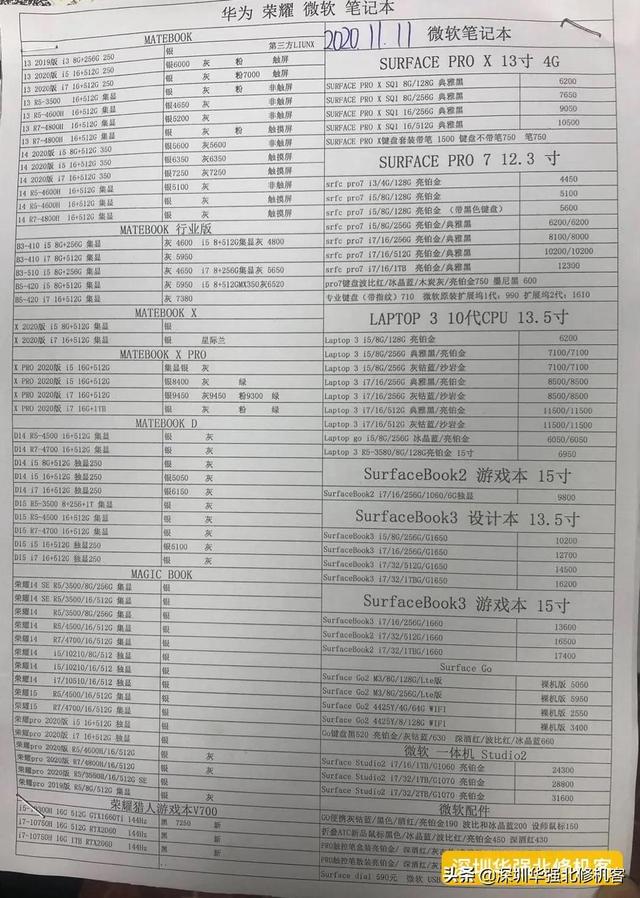 2020-11-11 各品牌手机报价