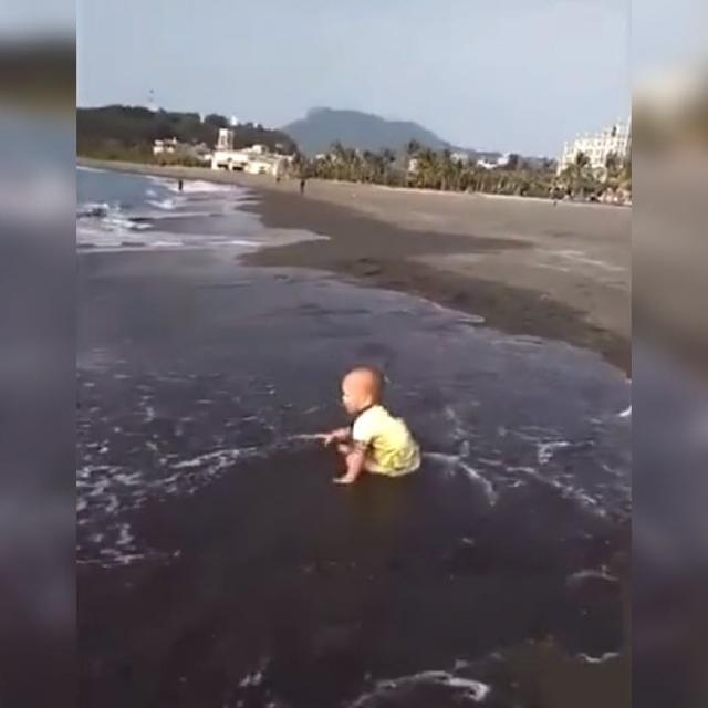 超级宝妈■“尿不湿”届大佬在海边玩耍火了，网友：这一坐是要吸干整个大海