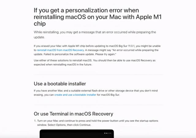苹果ARM版Mac重装系统出错？这有一份官方解决方案