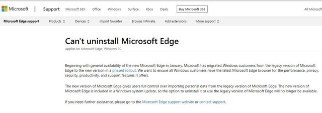 不喜欢也毫无办法？微软确认Edge浏览器无法卸载