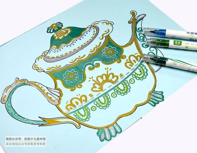 「超级宝妈」儿童画教程｜创意画精美的欧式茶具