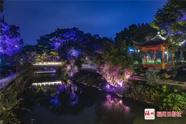 "五一"假期 不妨与"夜福州"来一场约会 白马河公园夜景.