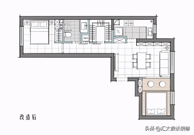 47㎡小户型，客餐厨卫样样全，还有俩卧室和衣帽间，这设计我服
