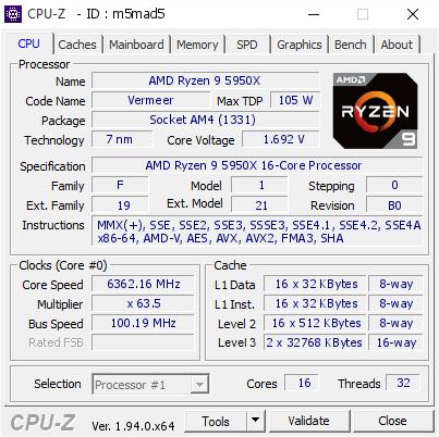 技嘉X570大雕主板发威：锐龙9 5950X全核狂超6.36GHz