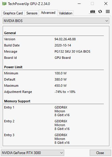 EVGA RTX3080更新BIOS 显卡功耗提升至450W