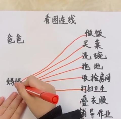 「超级宝妈」4岁女儿看图连线，家务全指向妈妈，网友感叹：爸爸去哪儿了？