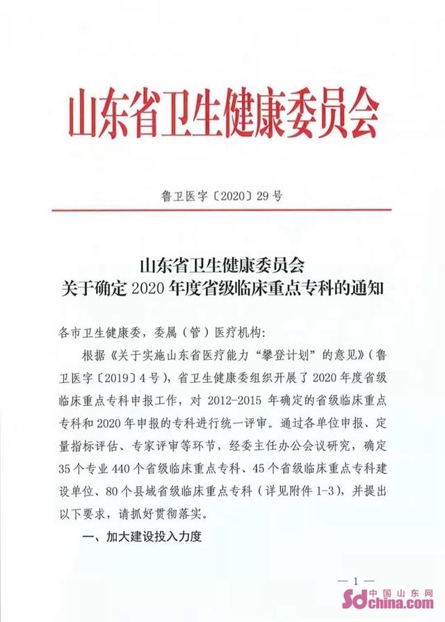 郓城县人民医院心血管内科荣膺省级临床重点专科