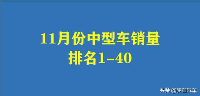 11月份中型轿车销量排名完整版：迈腾升至第二，亚洲龙突破万辆