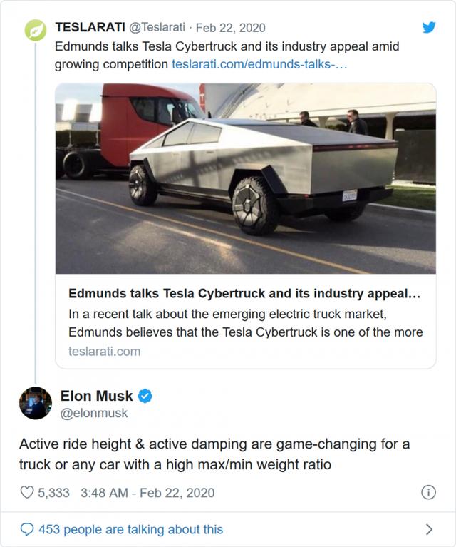 环球网@马斯克谈论Cybertruck 分享更多细节信息