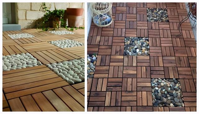 你家的阳台别就知道瓷砖，用鹅卵石搭配防腐木，效果更时尚
