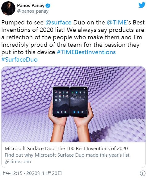 《时代》杂志评2020最佳发明 微软Surface Duo与次世代主机入选