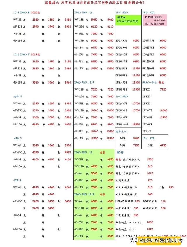 2020-11-11 各品牌手机报价