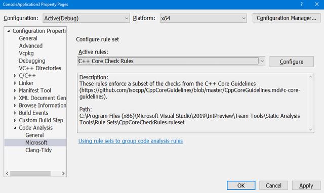 VS2019静态分析工具：C++ Core Check