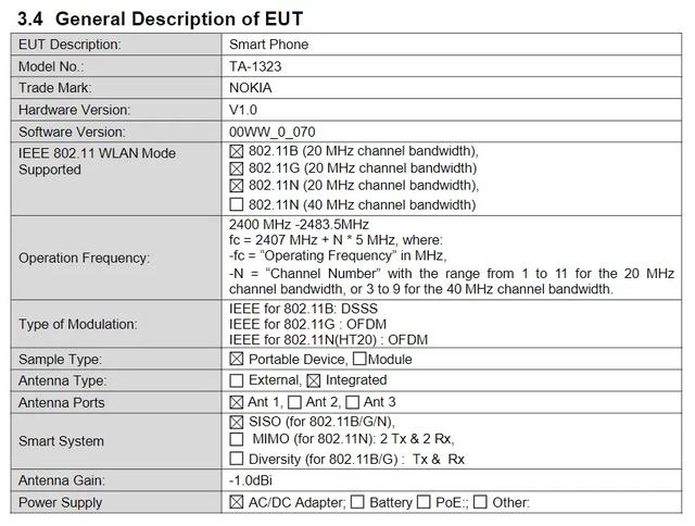 诺基亚TA-1323通过FCC认证 可能是又一款1系列平价设备