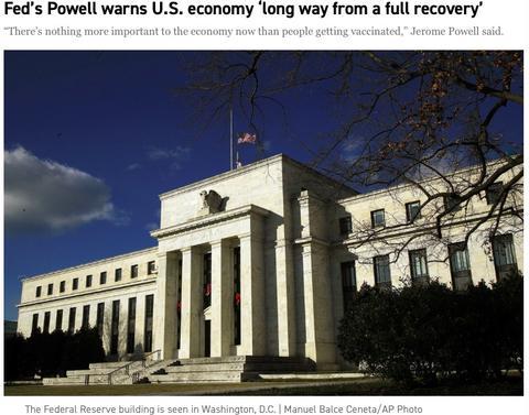 经济|美联储主席：美国经济全面复苏还有很长的路要走